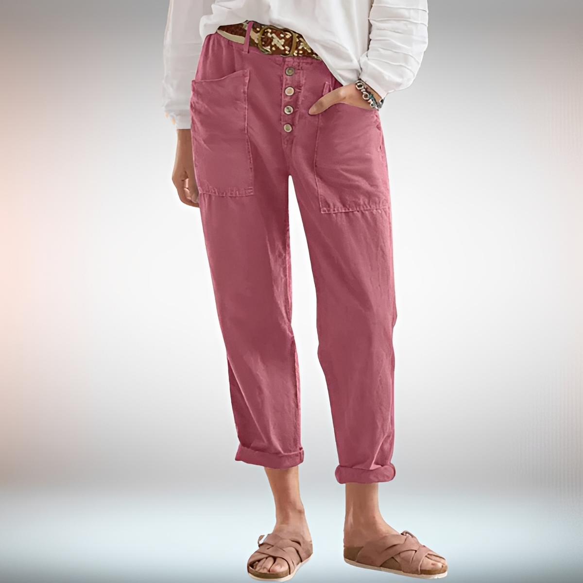 Rhonwen - Pantalones Modernos con Botones y Corte Amplio