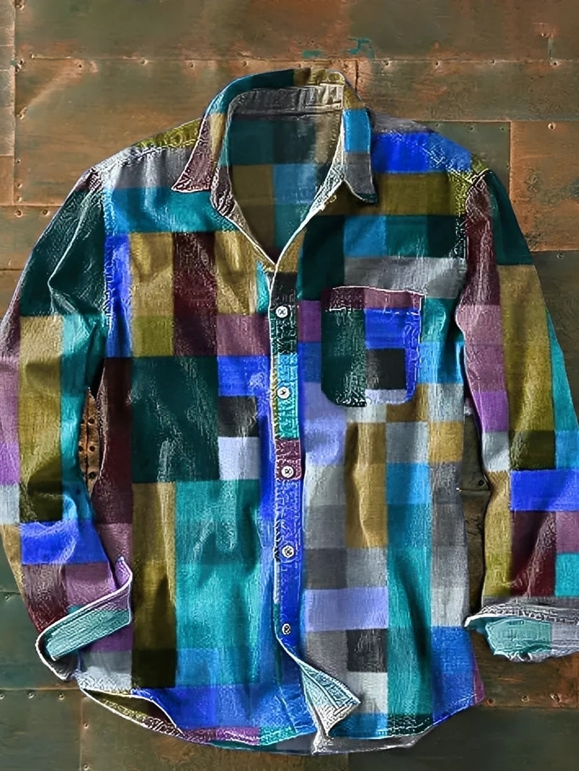 Charles – Camisa de manga larga para hombre – Retro y colorida