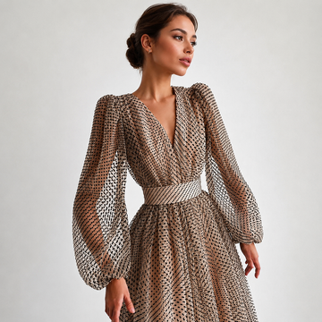 Emina - Vestido Sofisticado de Manga Larga con Escote en V