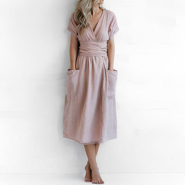 Sasha - Vestido Casual Cruzado con Bolsillos