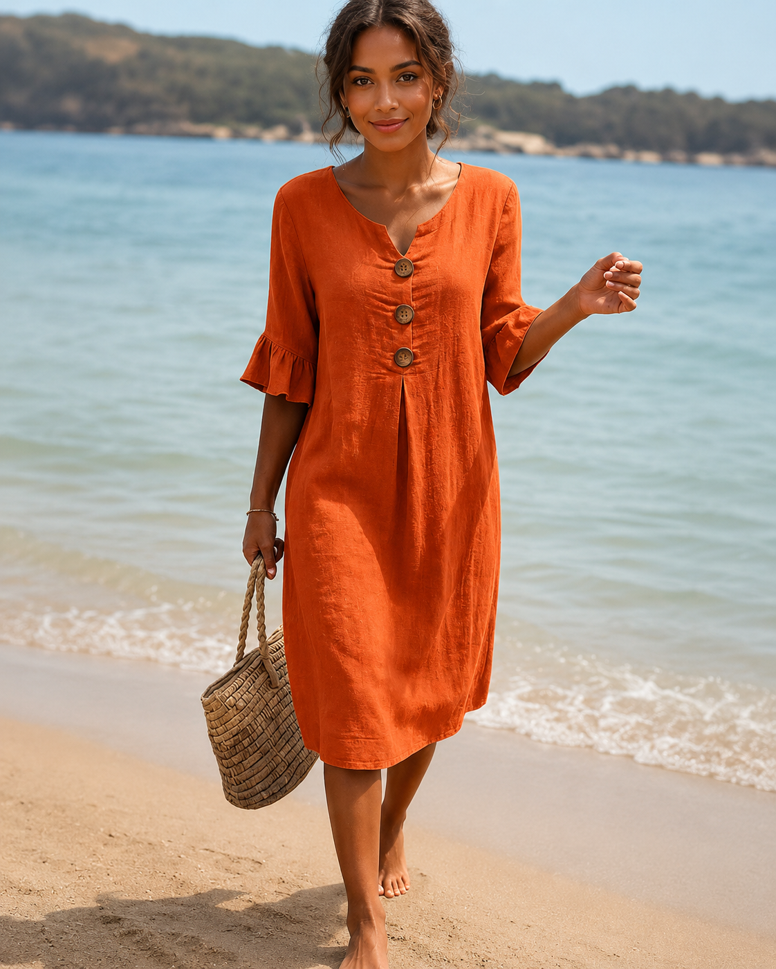 Éliane - Vestido Sofisticado con Botones y Cuello en V