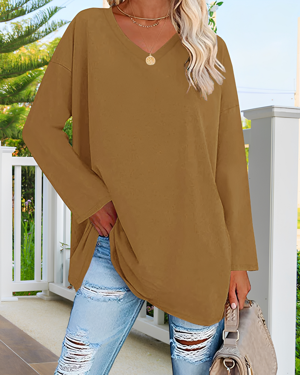 Kendra - Blusa Holgada con Escote en V Elegante