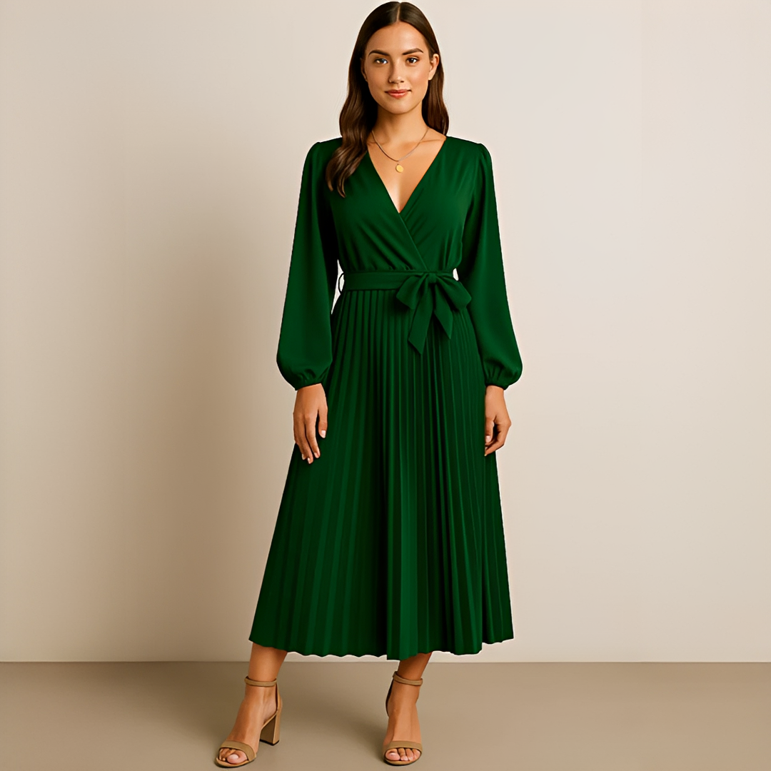 Naomi - Vestido Sofisticado con Pliegues y Escote Cruzado en V