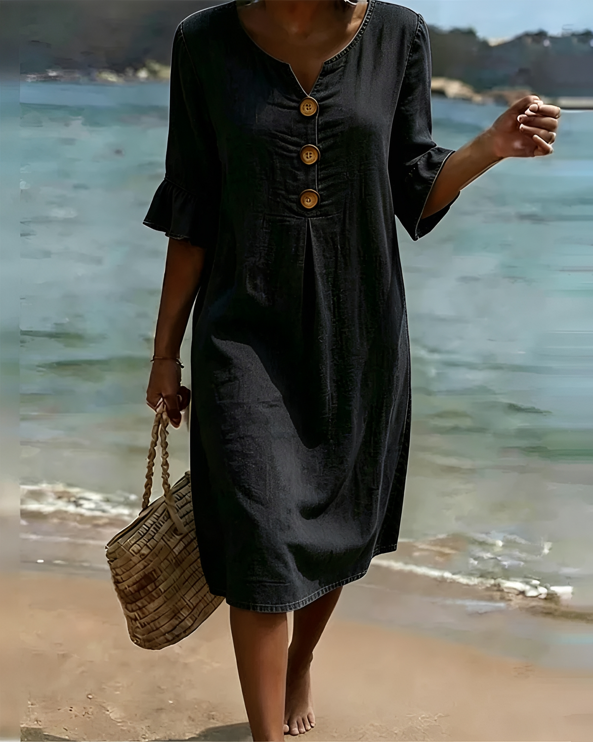 Zahara - Vestido Midi con Botones Sofisticado
