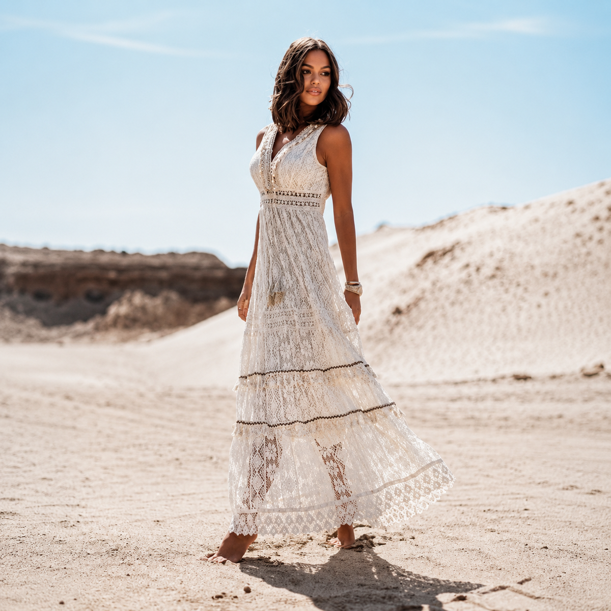 Flossie - Vestido Maxi Sofisticado con Escote en V y Cintura Alta