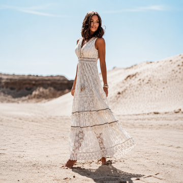 Flossie - Vestido Maxi Sofisticado con Escote en V y Cintura Alta