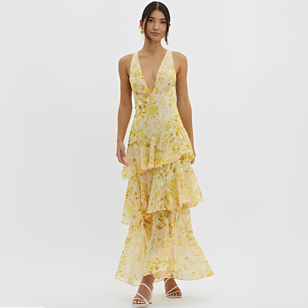 Faye - Vestido Elegante y Fluido con Cuello en V y Espalda Descubierta