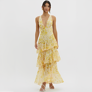 Faye - Vestido Elegante y Fluido con Cuello en V y Espalda Descubierta
