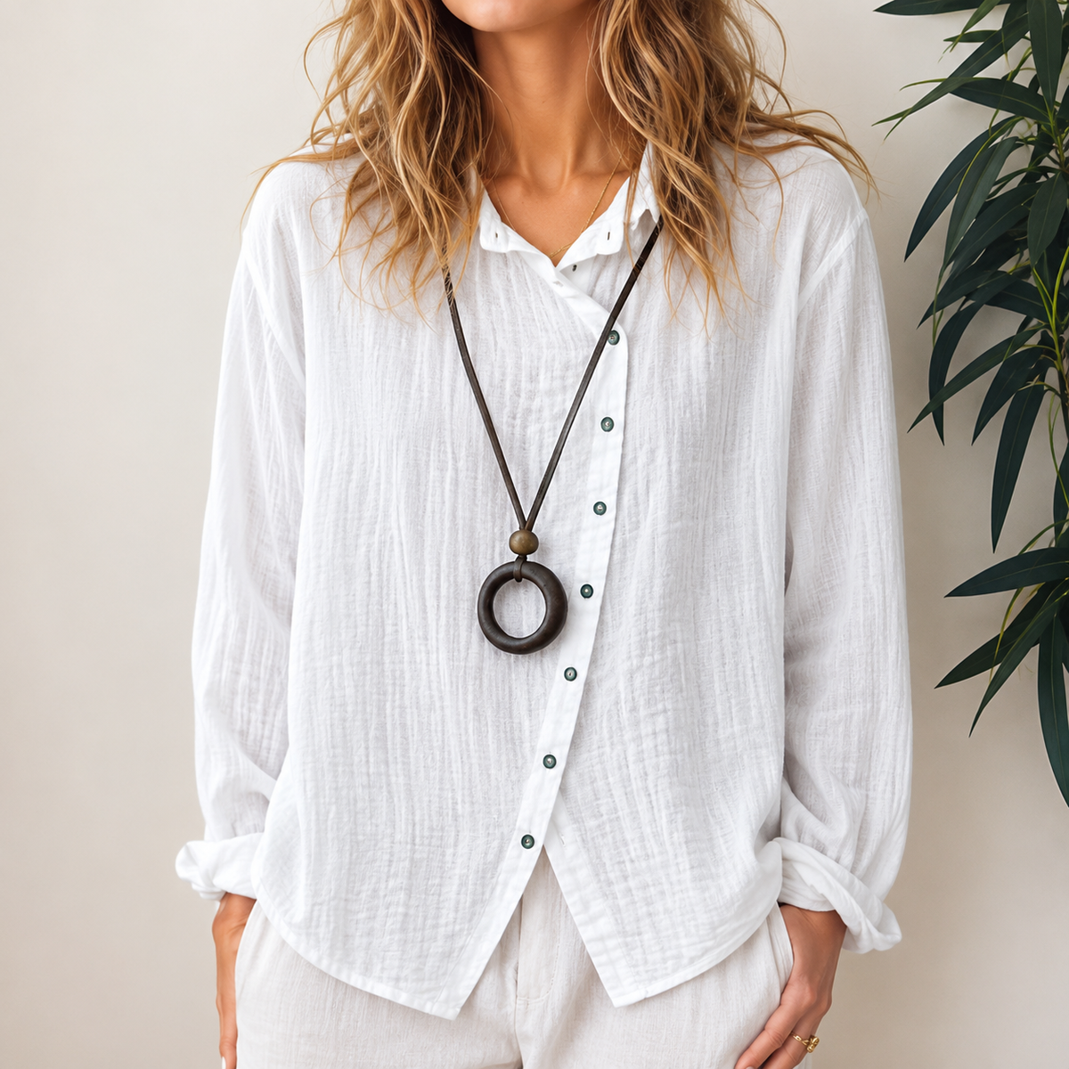 Razieh - Camisa Casual con Botones
