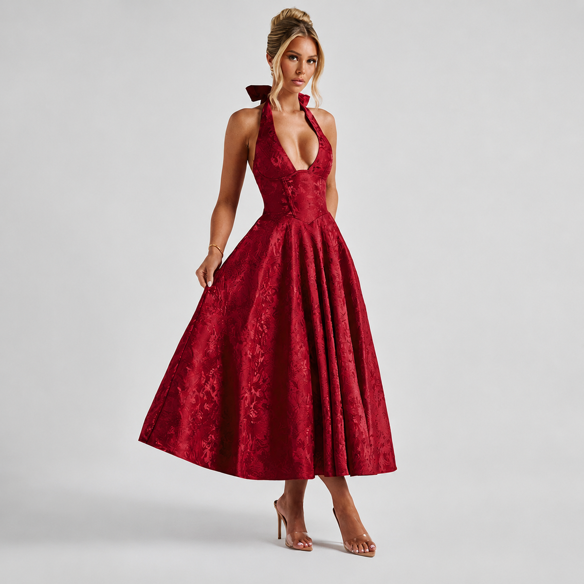 Dahlia - Vestido Formal sin Mangas con Cuello Halter en V