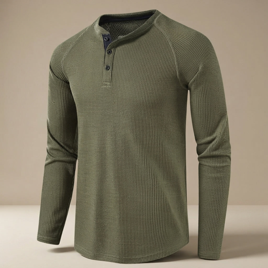 Teifion - Camisa Henley Clásica con textura de Waffle
