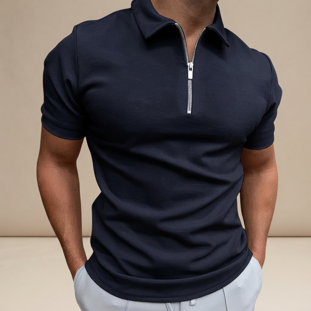 Kesean - Camisa Polo Casual con Media Cremallera