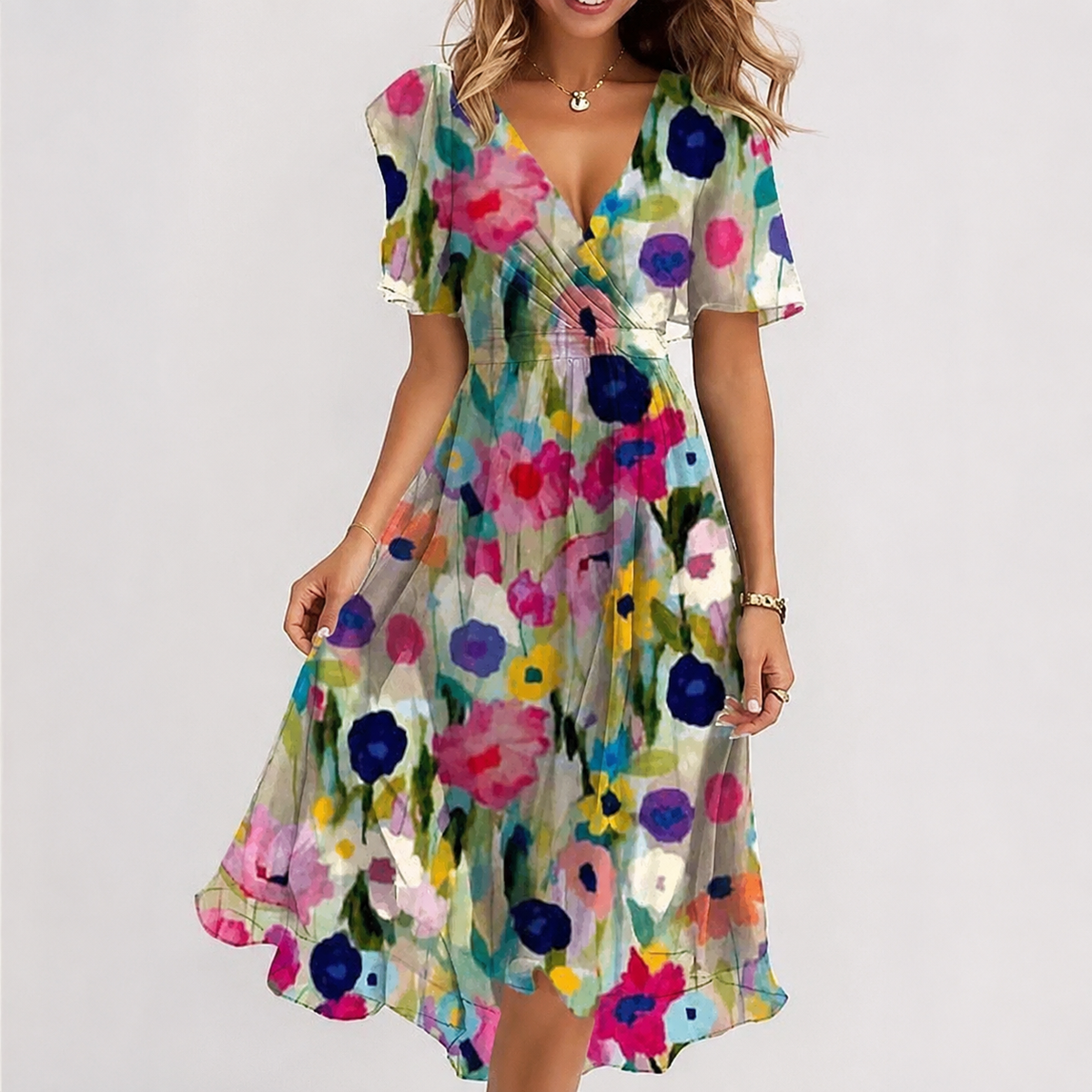 Luella - Vestido Midi Suave con Cuello en V