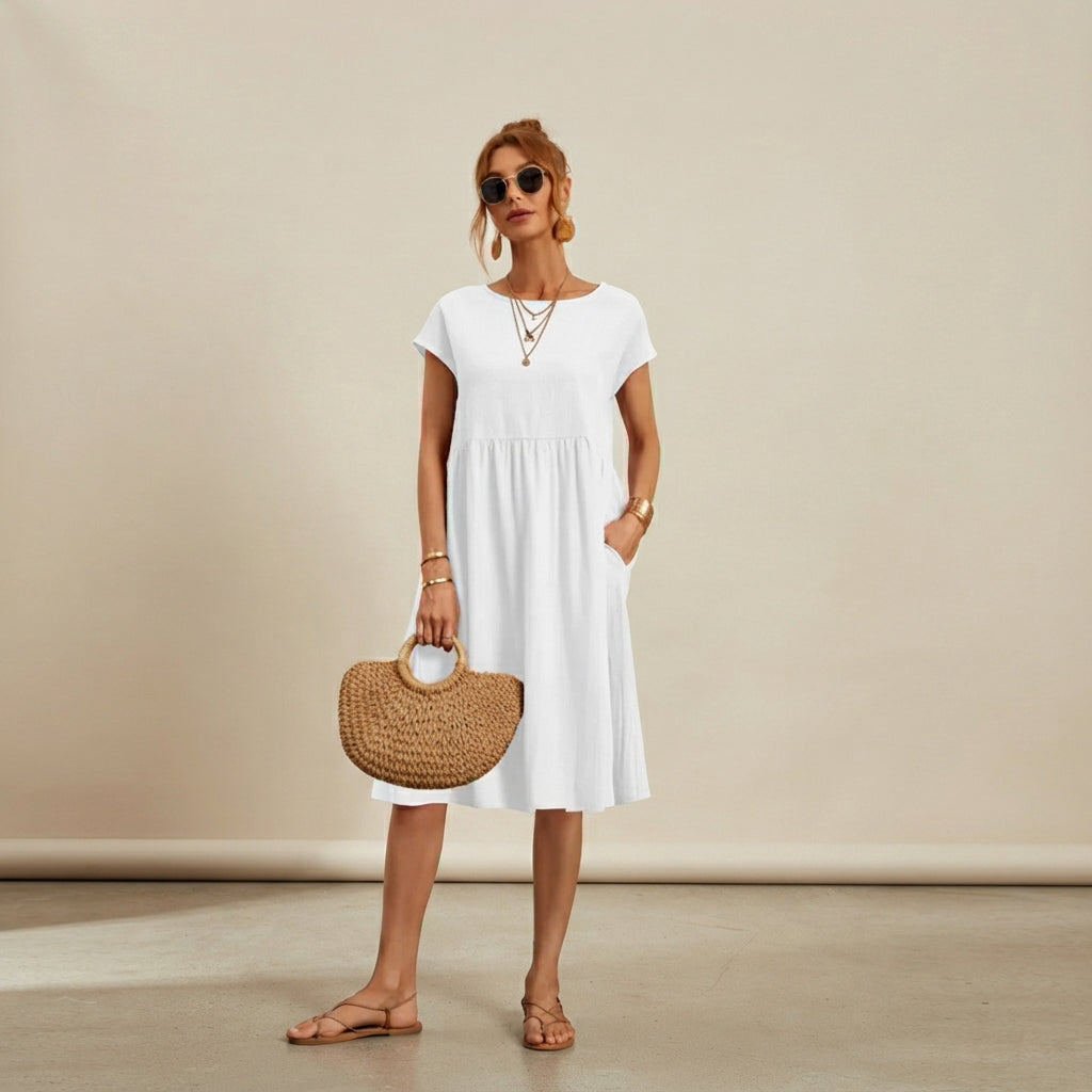 Shamzi - Vestido Midi Sofisticado con Escote Redondo