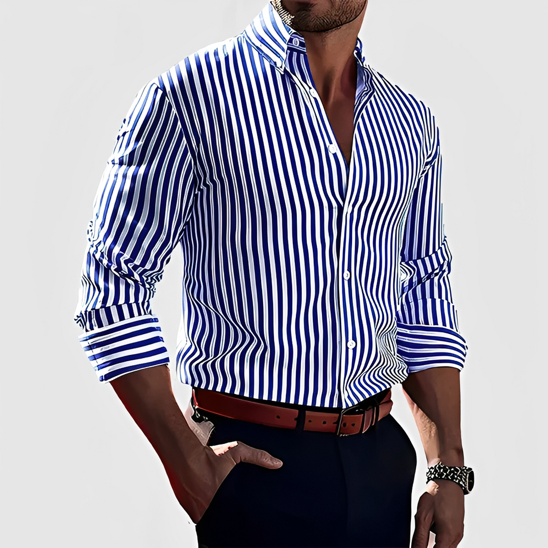Kelric - Camisa Casual de Rayas con Cierre de Botones