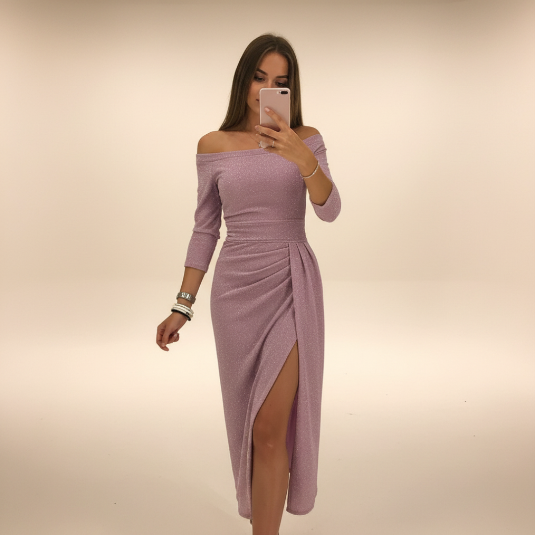 Christy - Vestido Midi Sofisticado con Hombros Descubiertos