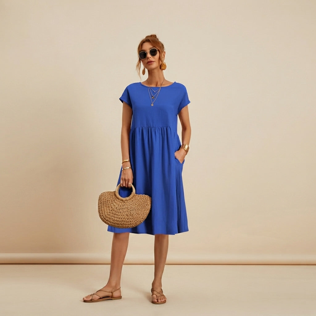 Shamzi - Vestido Midi Sofisticado con Escote Redondo