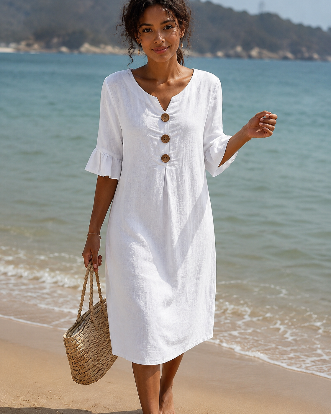 Éliane - Vestido Sofisticado con Botones y Cuello en V