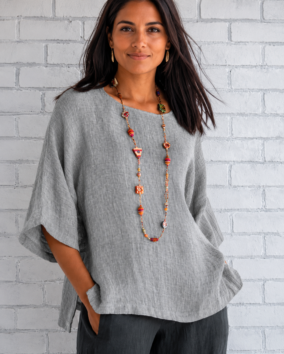 Natalina - Blusa con Elegante Escote Redondo