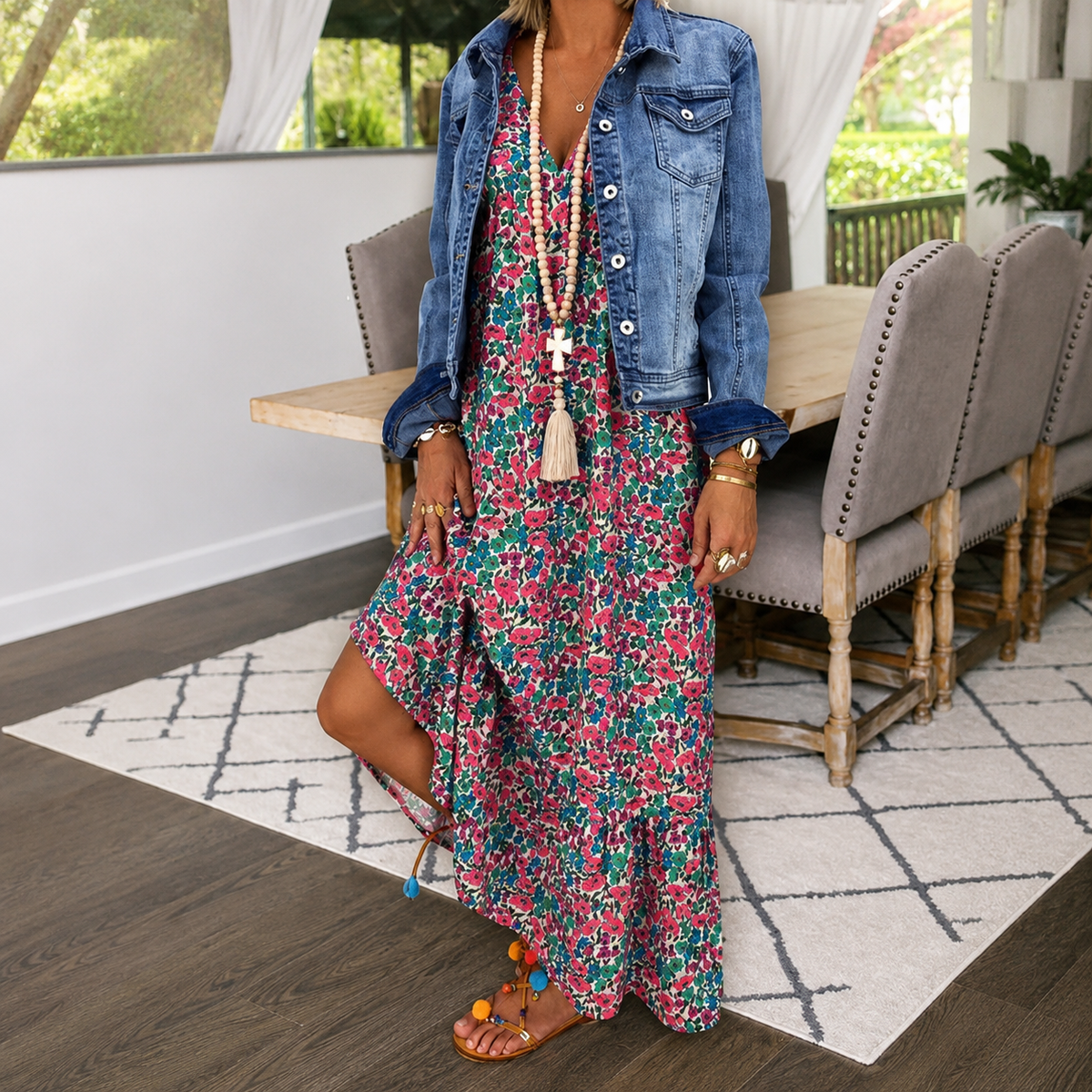 Shalisha - Vestido Bohemio Sofisticado con Escote en V