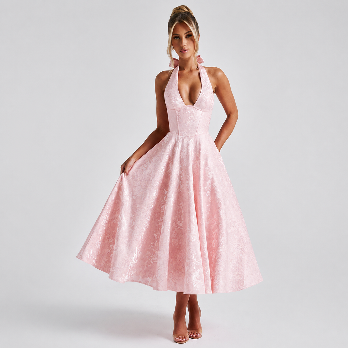 Dahlia - Vestido Formal sin Mangas con Cuello Halter en V
