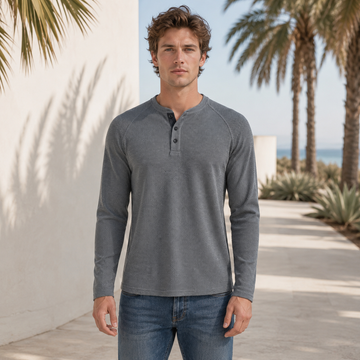 Teifion - Camisa Henley Clásica con textura de Waffle