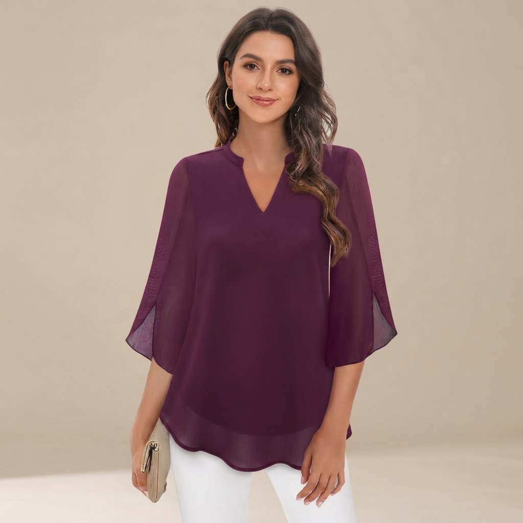 Arsine - Blusa Estilosa de Corte Holgado con Escote en V