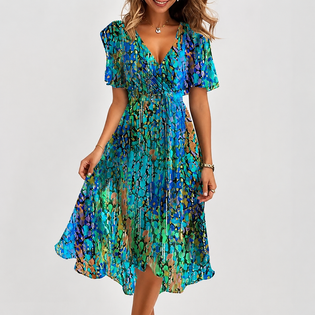 Luella - Vestido Midi Suave con Cuello en V