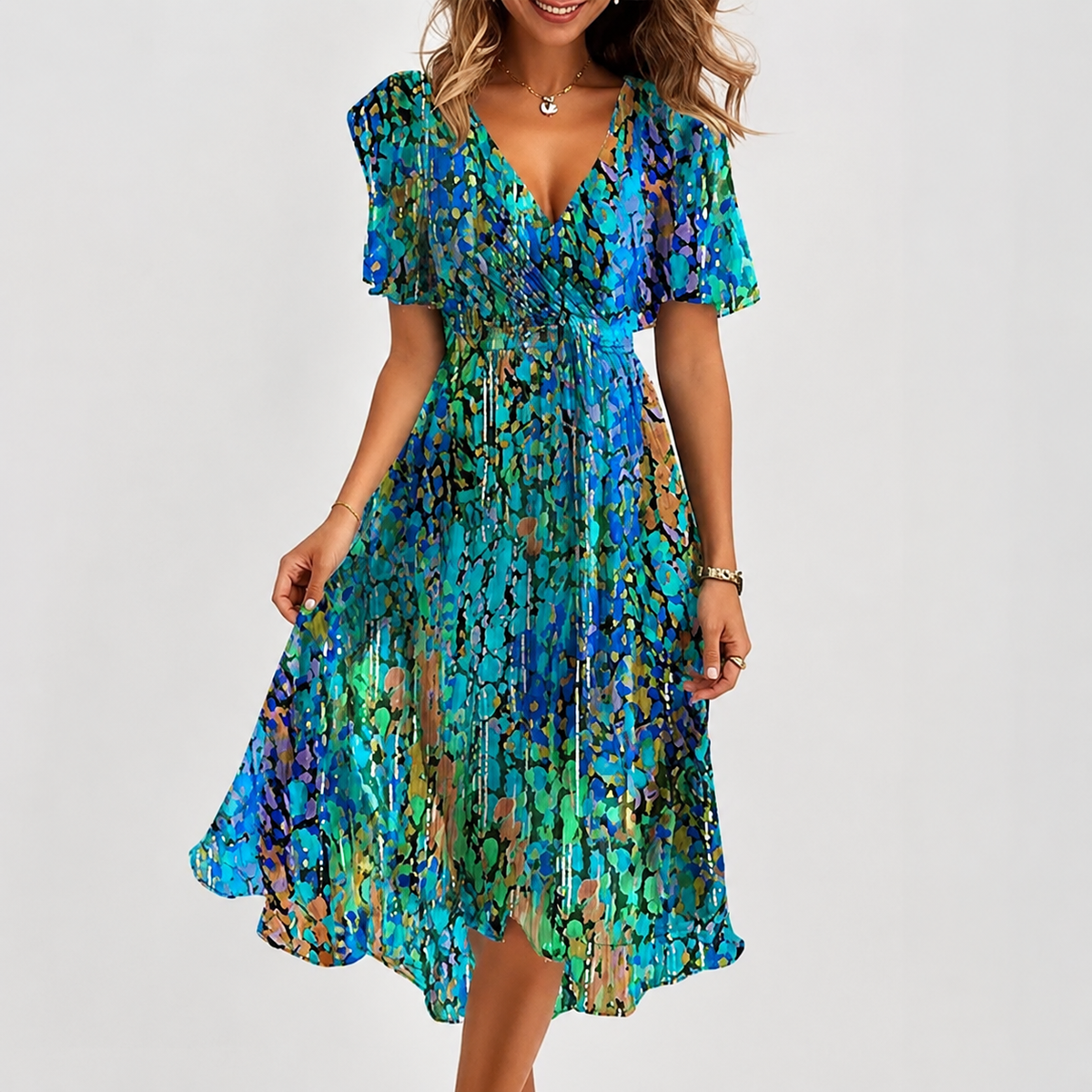 Luella - Vestido Midi Suave con Cuello en V