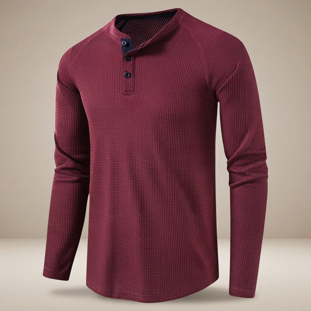 Teifion - Camisa Henley Clásica con textura de Waffle