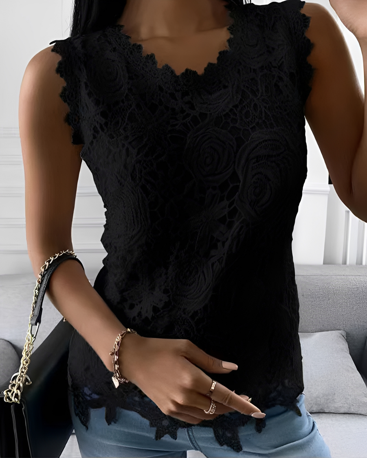 Ebrill - Blusa Elegante de Cuello Redondo