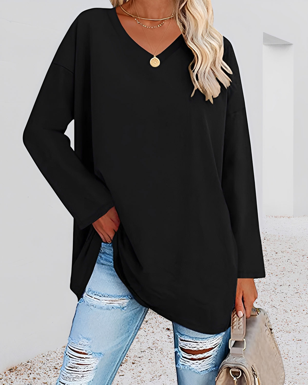 Kendra - Blusa Holgada con Escote en V Elegante