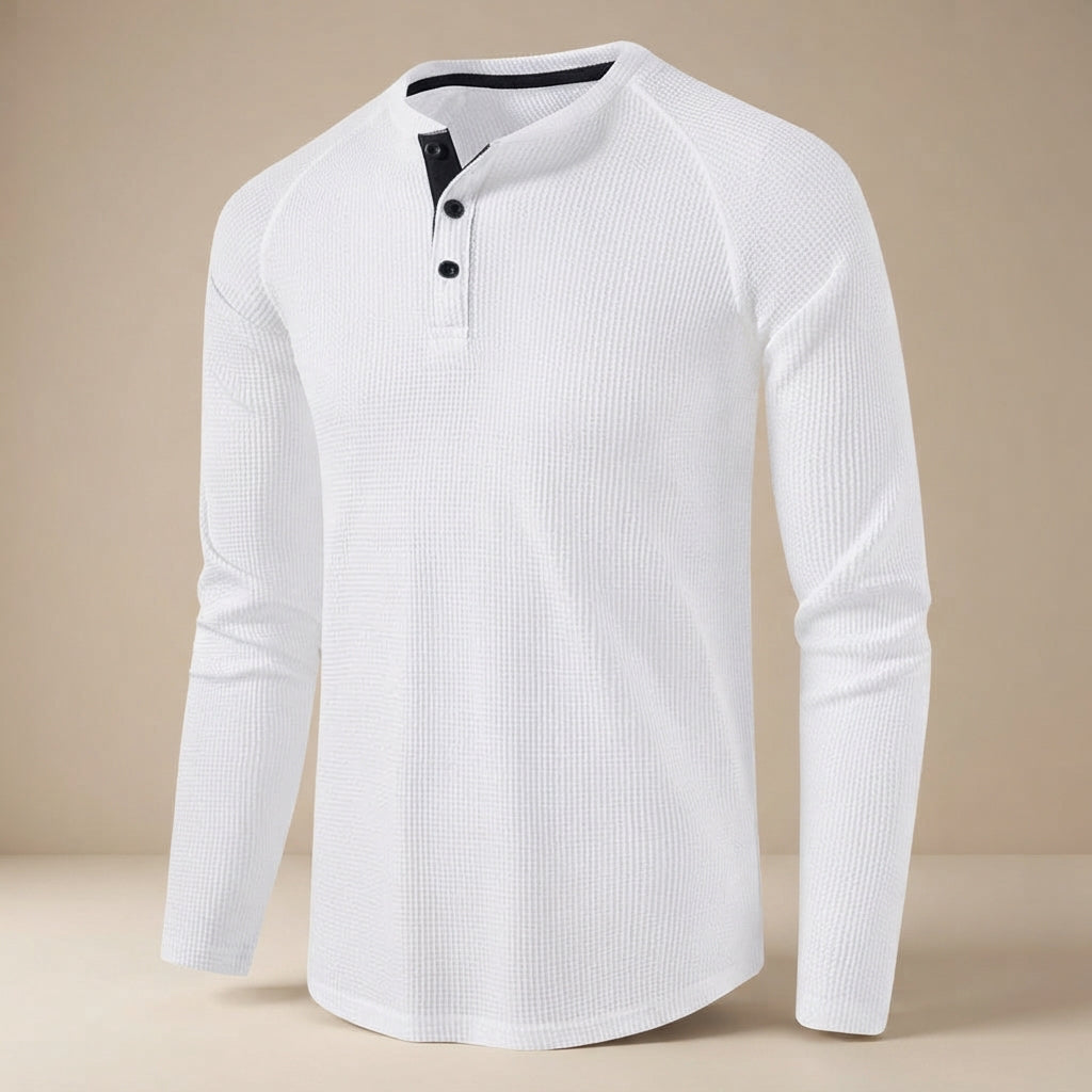 Teifion - Camisa Henley Clásica con textura de Waffle