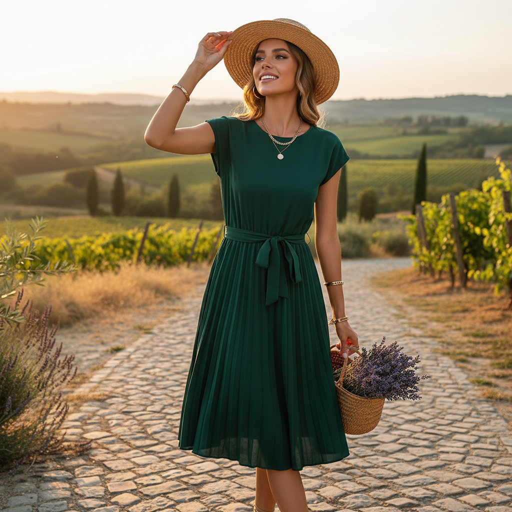 Jelica - Vestido Midi Elegante con Pliegues