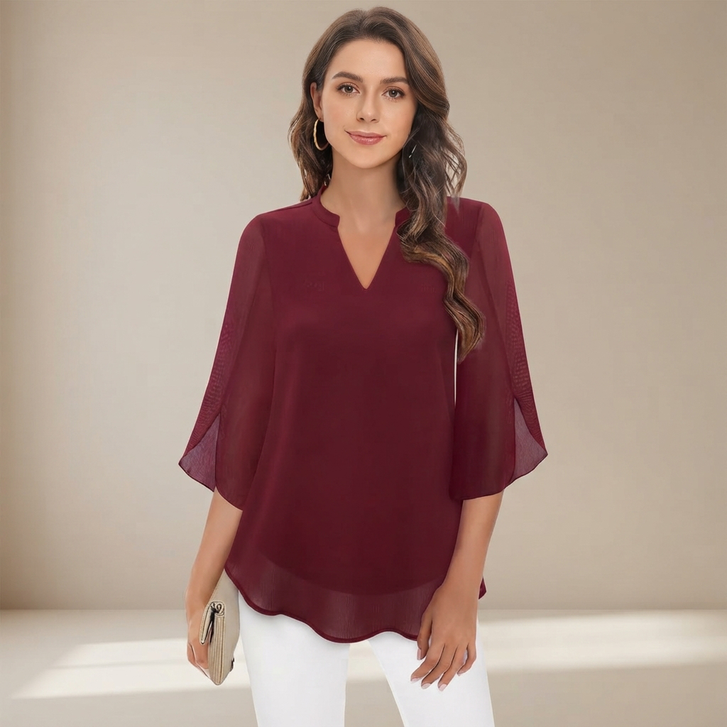 Arsine - Blusa Estilosa de Corte Holgado con Escote en V