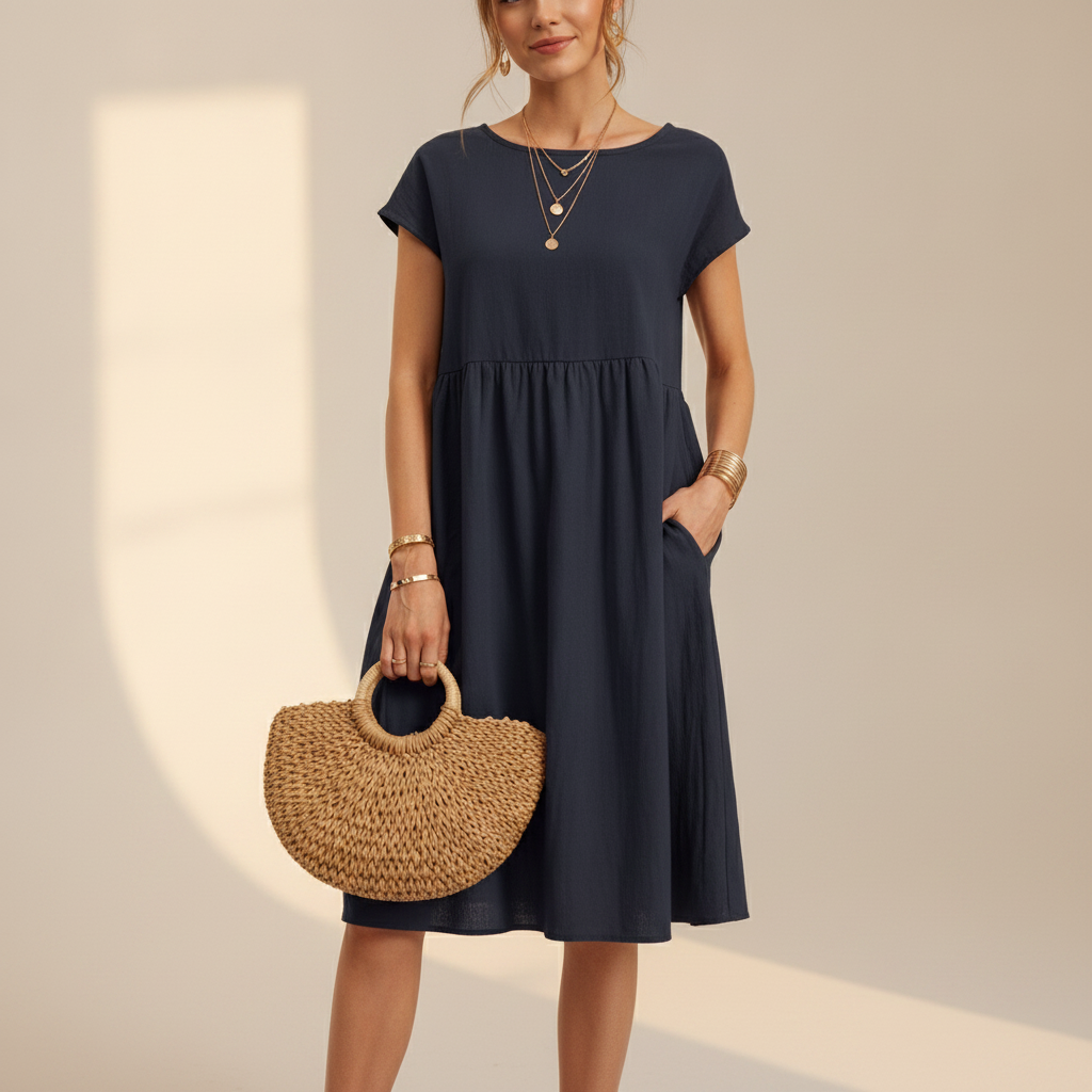 Nubia - Vestido Midi Elegante con Cuello Circular