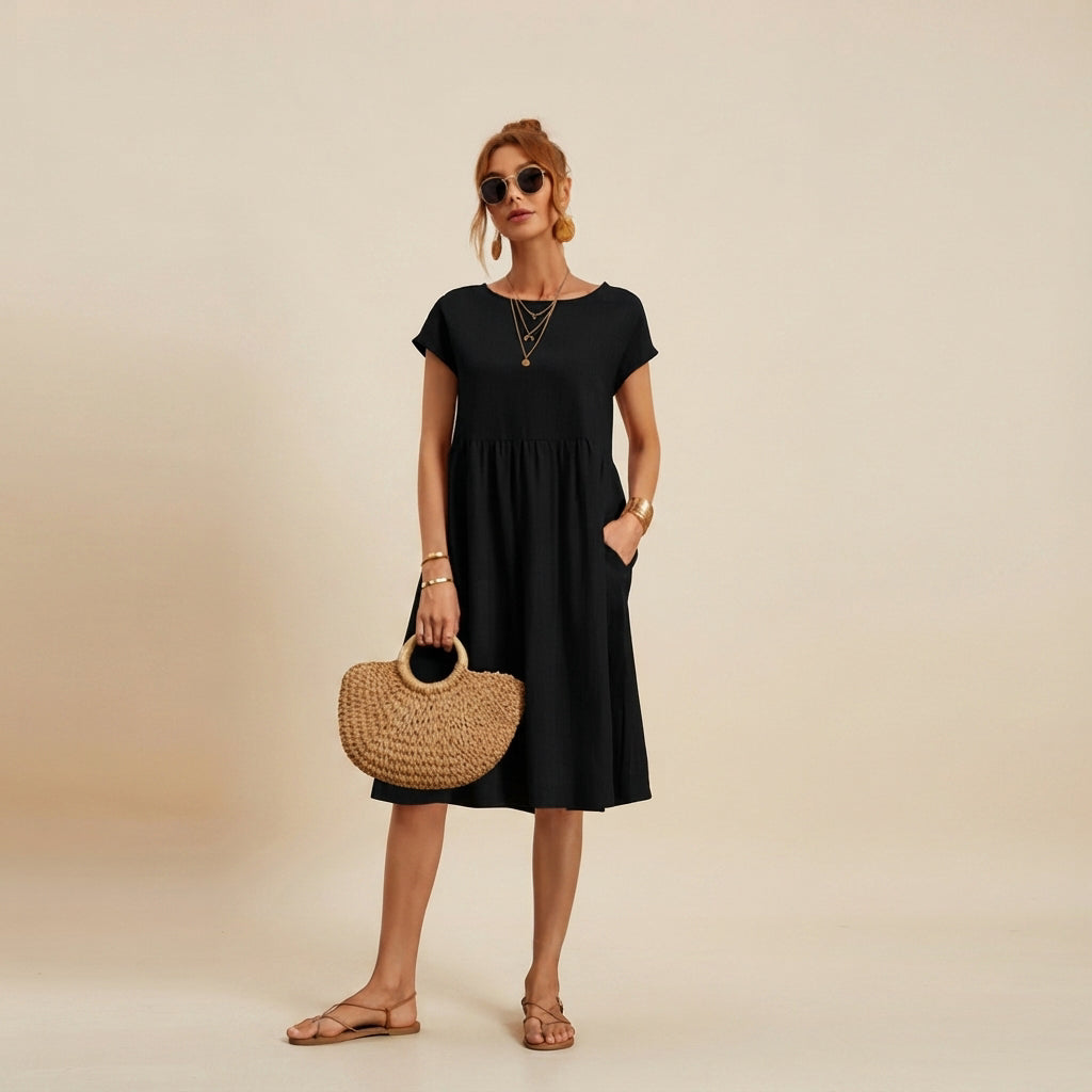 Shamzi - Vestido Midi Sofisticado con Escote Redondo