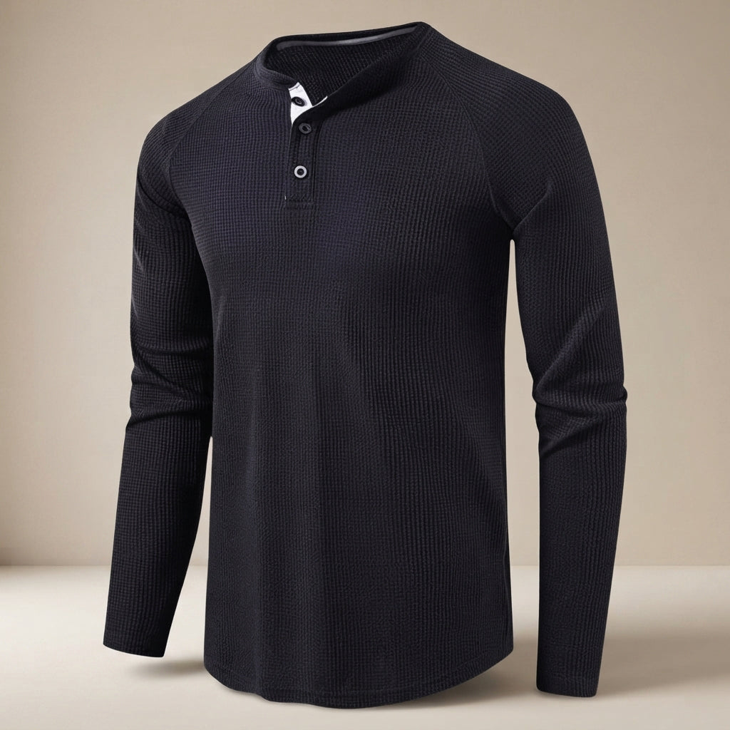 Teifion - Camisa Henley Clásica con textura de Waffle