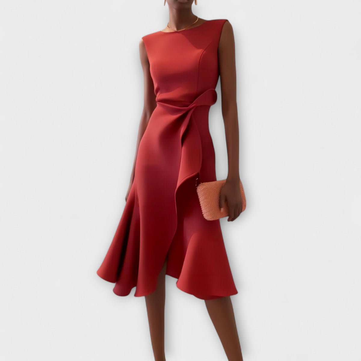 Sheila- Elegante vestido midi para damas con detalles de volantes