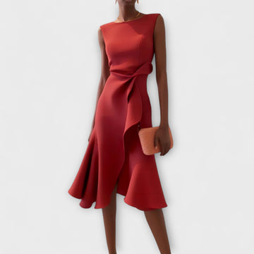 Sheila- Elegante vestido midi para damas con detalles de volantes