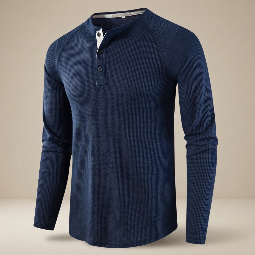 Teifion - Camisa Henley Clásica con textura de Waffle