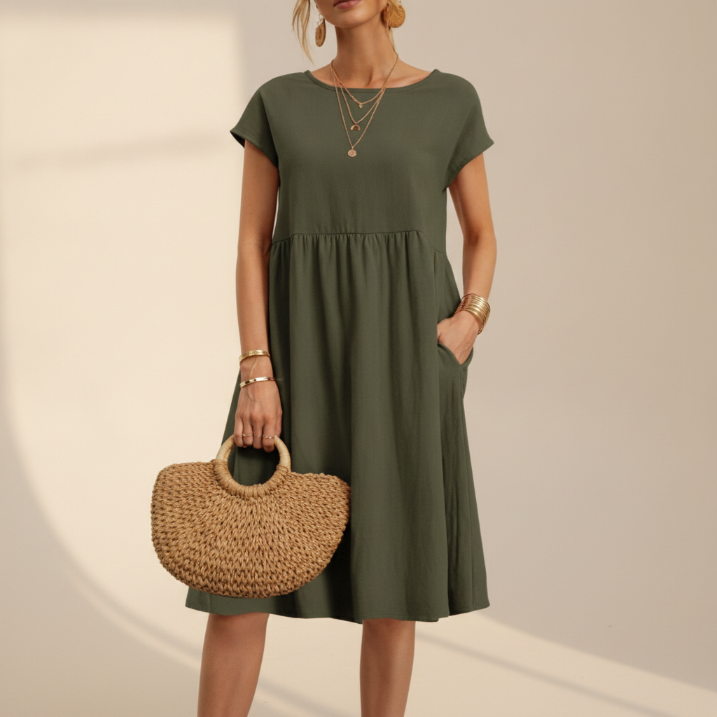 Nubia - Vestido Midi Elegante con Cuello Circular