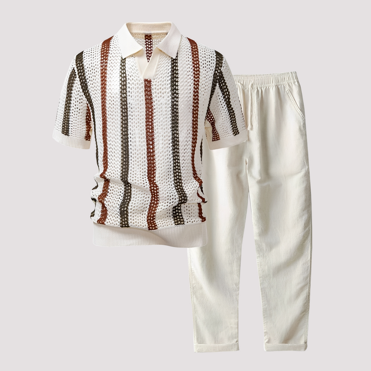 Richards - Conjunto de Polo a Rayas Cómodo y Pantalones