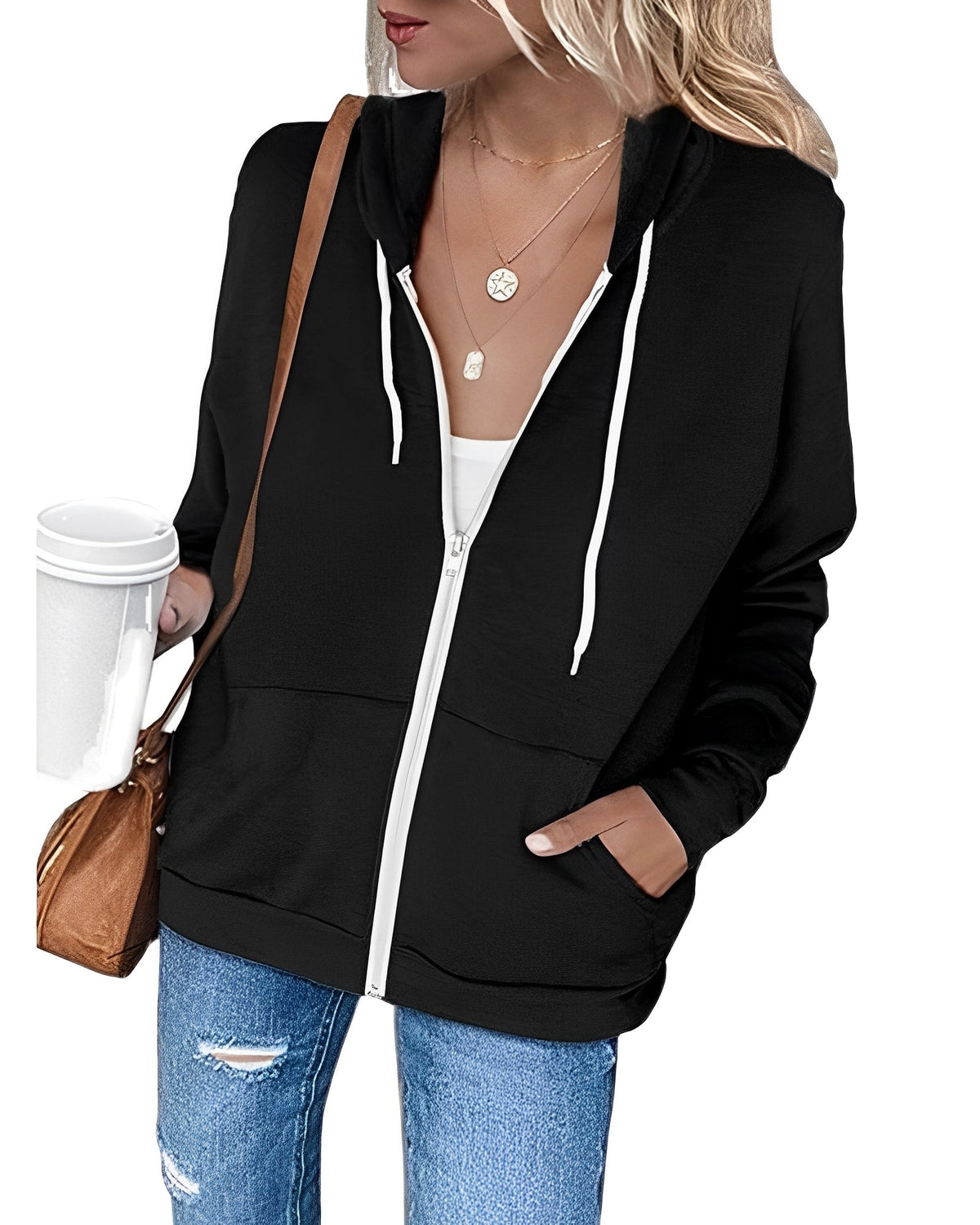Alicia - Una sudadera ligera con capucha y cremallera y bolsillos prácticos