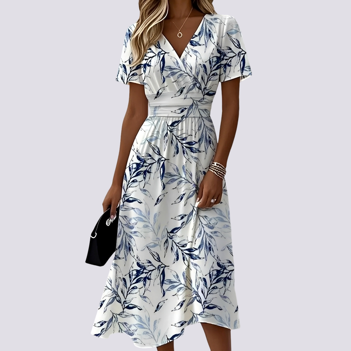 Peggy - Vestido Midi de Manga Corta
