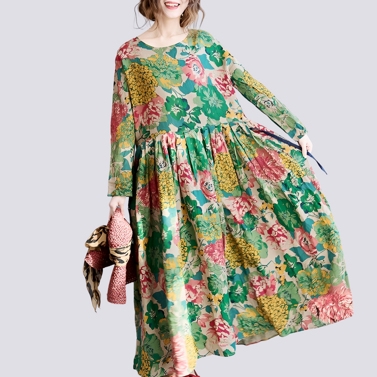 Terry - Elegante vestido largo maxi con estampado floral para damas