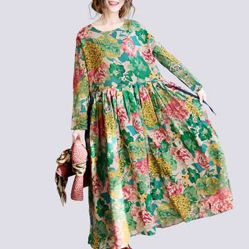 Terry - Elegante vestido largo maxi con estampado floral para damas