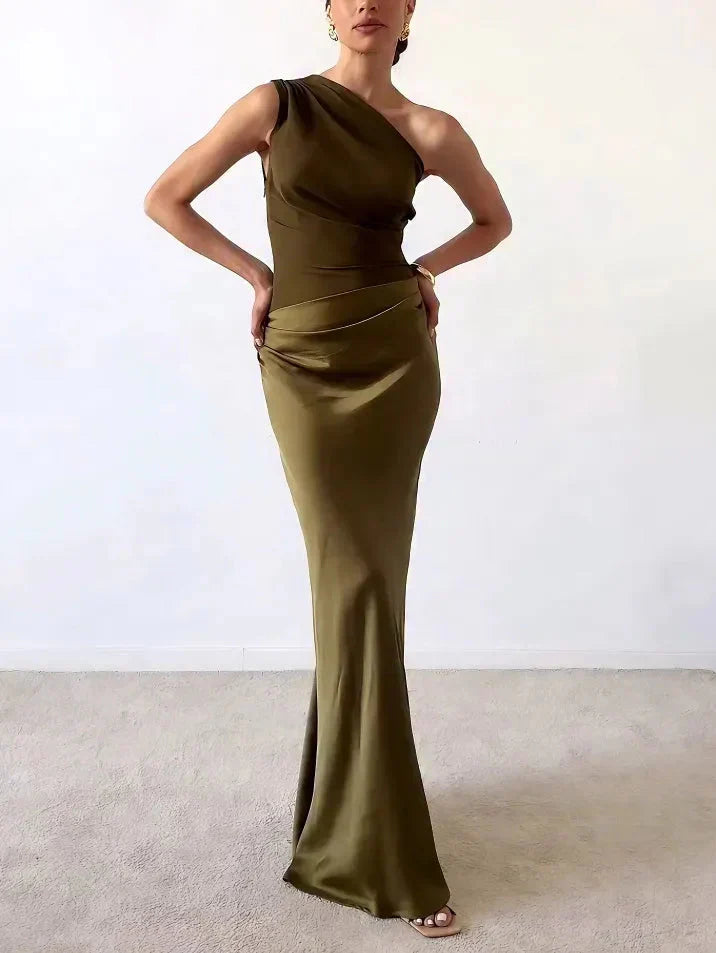 Anita- Elegante vestido maxi de un solo hombro