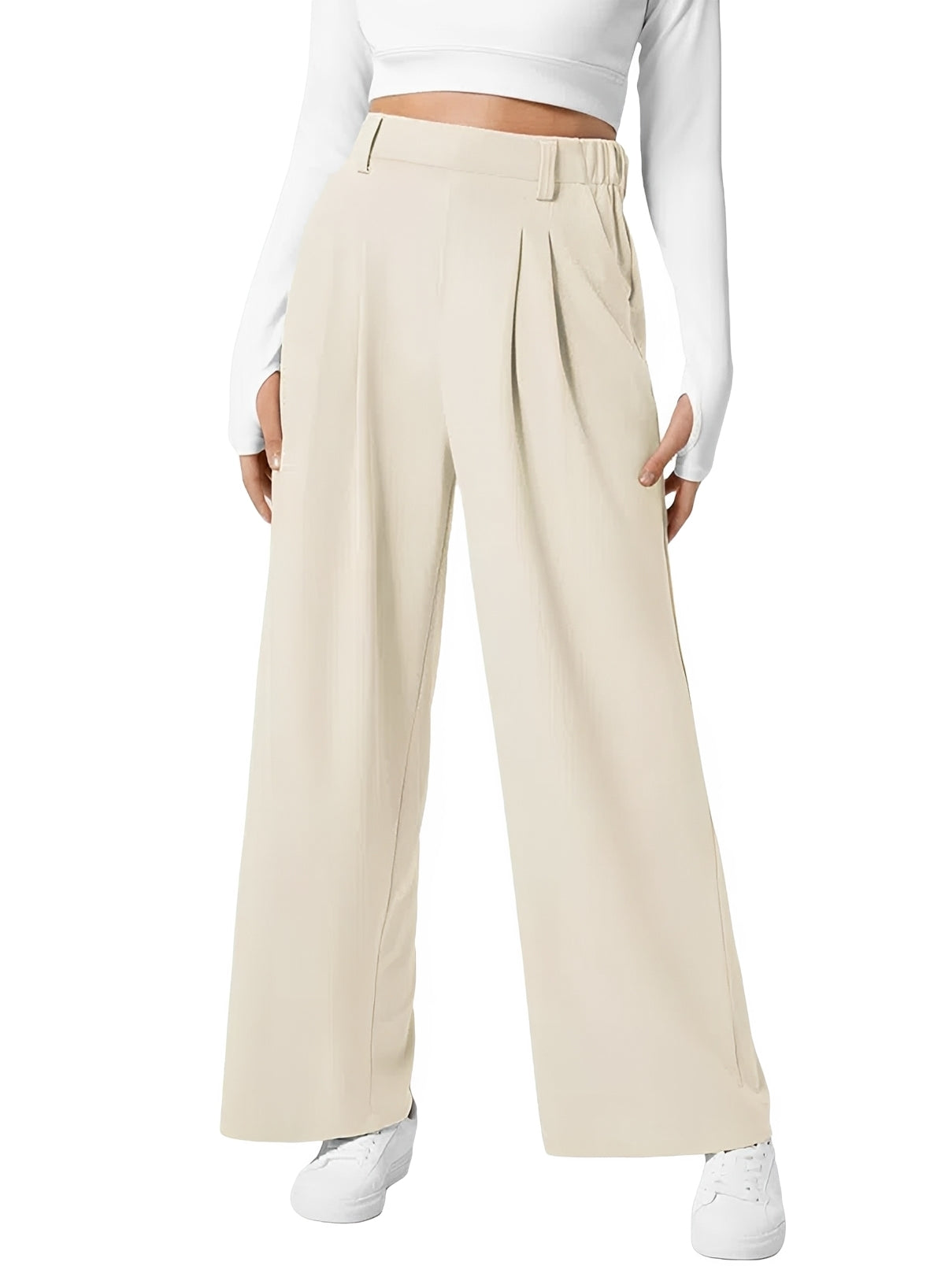 Kyla - Pantalones Anchos de Cintura Alta con Elástico