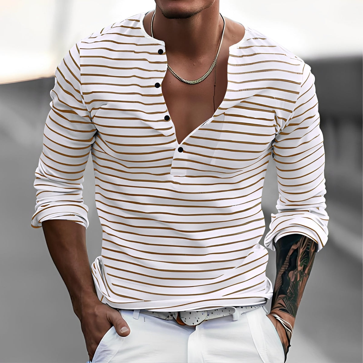 Thomson - Camisa Estilizada de Manga Larga a Rayas